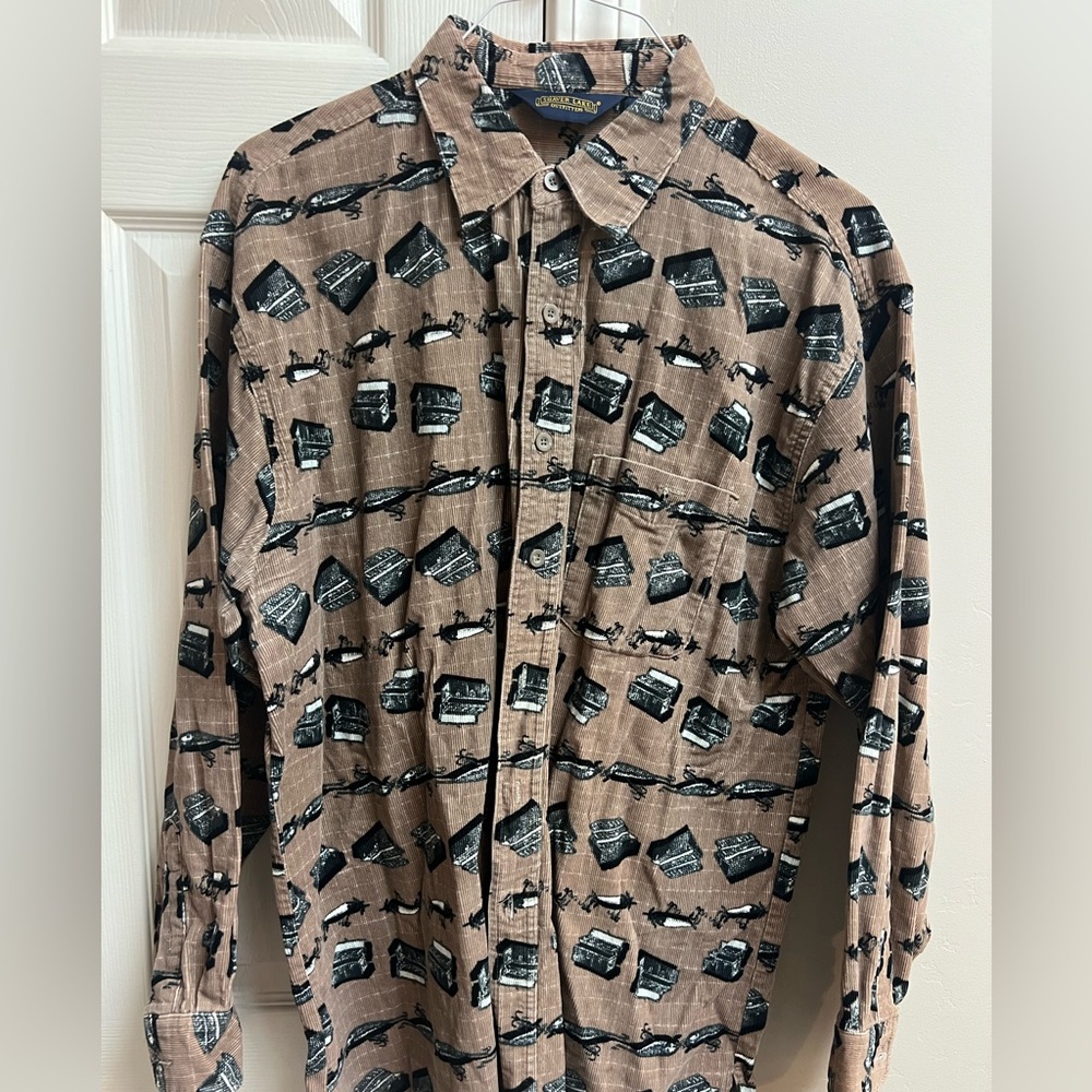 New, men’s XL Shaver Lake long sleeve shirt with fishing theme